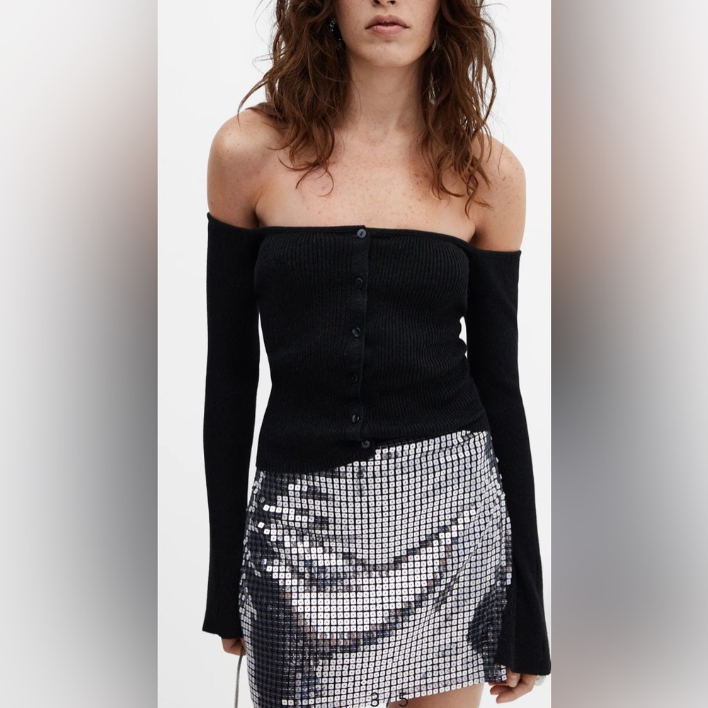 Mango Silver Mini Skirt Small NEW